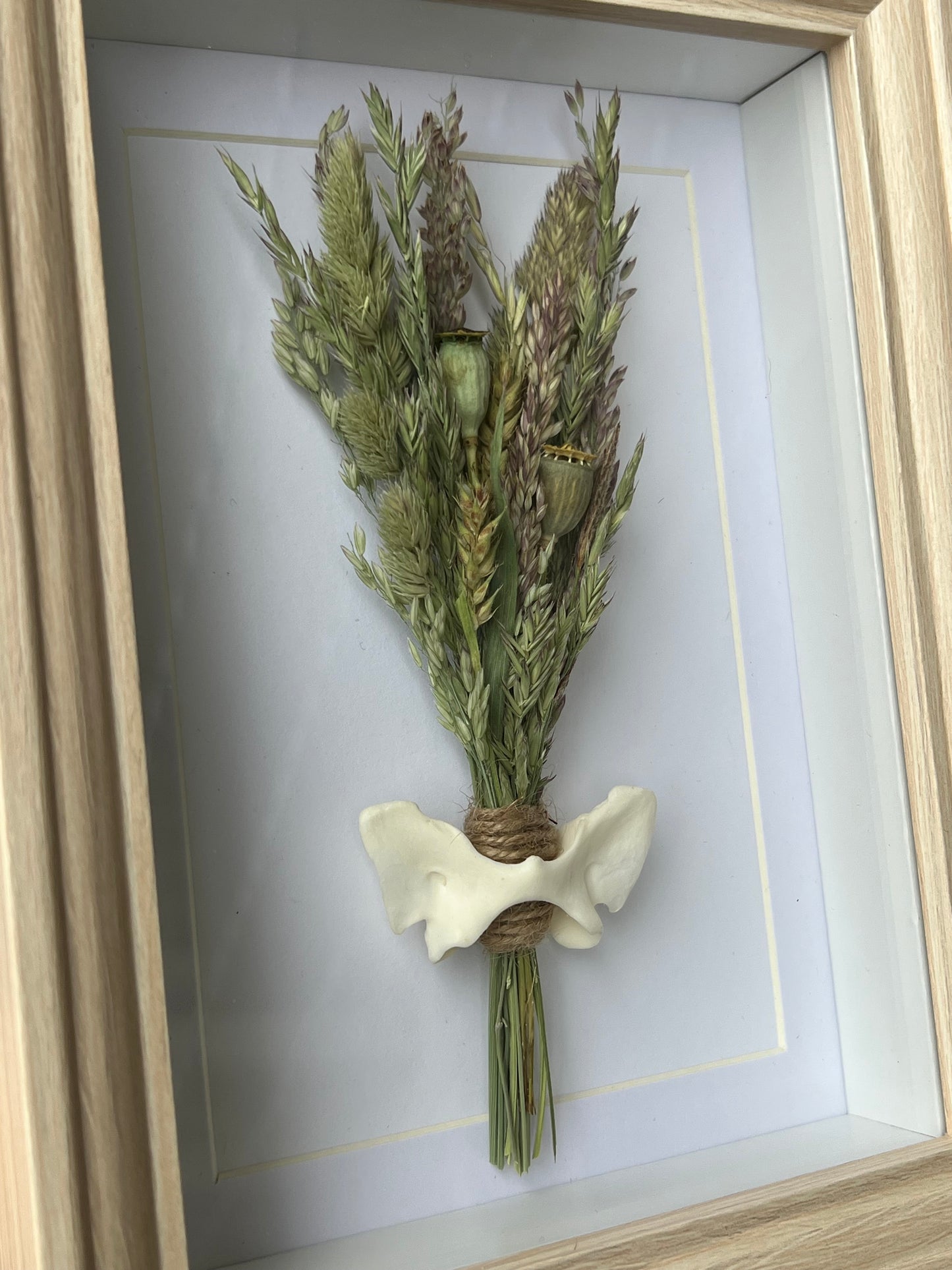 Bilderrahmen mit Fuchswirbel, Gräser und Mohnkapseln