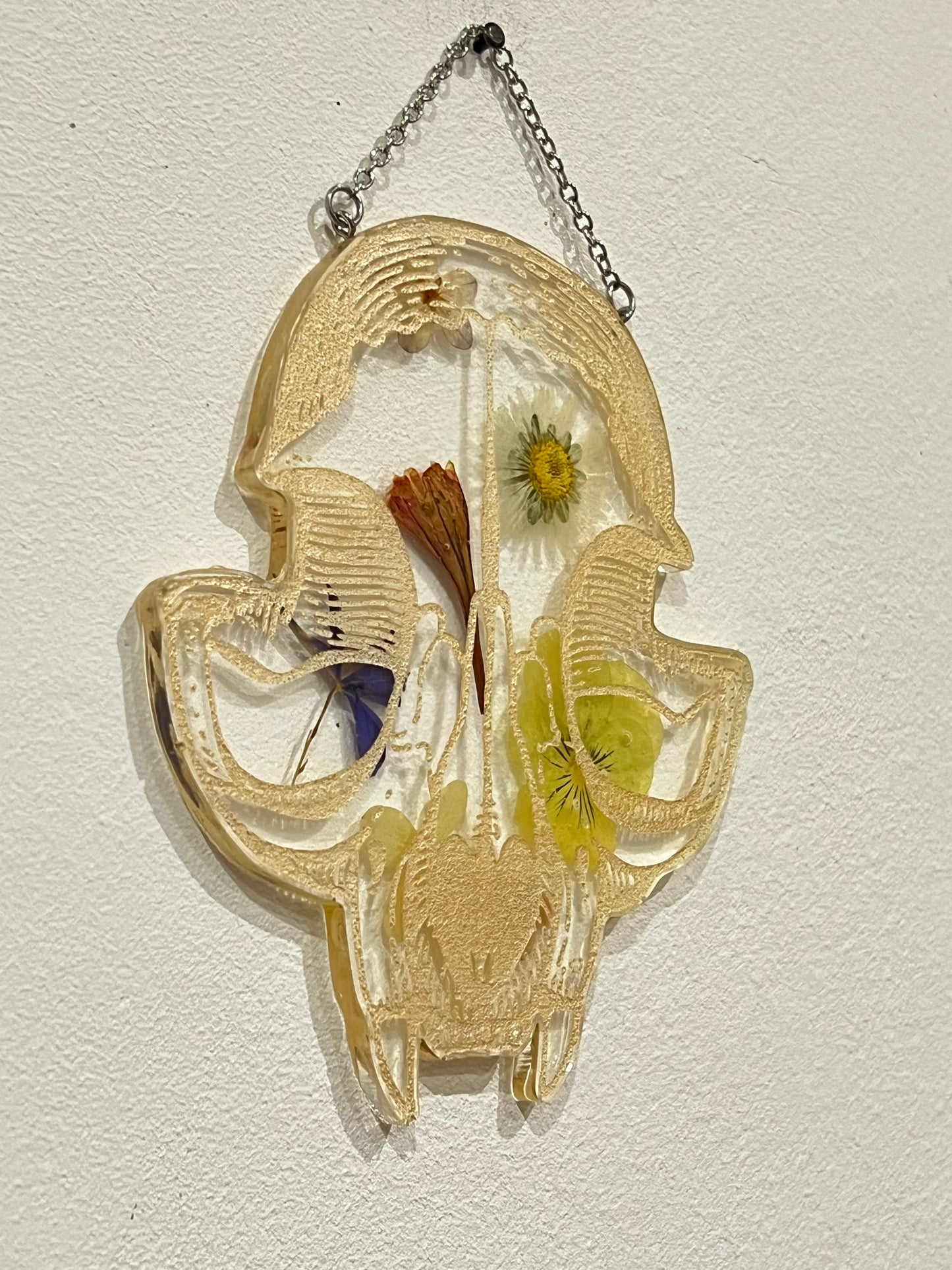Catskull Wandbild mit echten Blumen